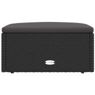 Градинска табуретка за крака с възглавница, черна, полиратан