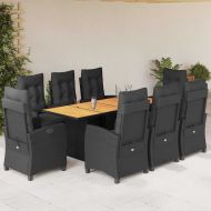 Градински трапезен комплект възглавници 9 части черен полиратан