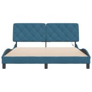 Рамка за легло с LED осветление без матрак, синя, 160x200 см, кадифе