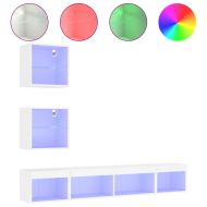 ТВ стенни модули с LED, 5 части, бели, инженерно дърво