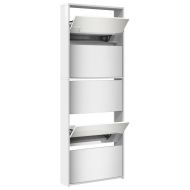 Шкаф за обувки с огледало, 5 нива, бял гланц, 63x17x169,5 см
