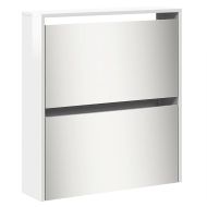 Шкаф за обувки с огледало, 5 нива, бял гланц, 63x17x169,5 см