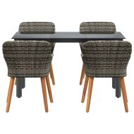 Комплект за хранене в градината 5 pcs Сив полиратан