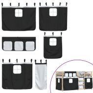 Двуетажно легло със завеси, бяло и черно, 90x200 см, бор масив