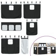 Двуетажно легло със завеси, бяло и черно, 90x190 см, бор масив