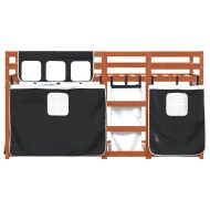 Двуетажно легло със завеси, бяло и черно, 90x200 см, бор масив