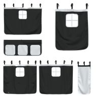 Двуетажно легло със завеси, бяло и черно, 90x200 см, бор масив