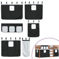 Двуетажно легло със завеси, бяло и черно, 90x190 см, бор масив