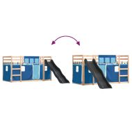 Двуетажно легло с пързалка и завеси, синьо, 80x200 см