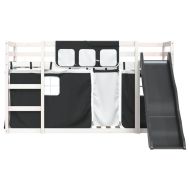 Двуетажно легло с пързалка и завеси, бяло и черно, 80x200 см