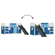 Двуетажно легло с пързалка и завеси, синьо, 80x200 см