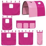 Двуетажно легло с пързалка и завеси, синьо, 90x200 см