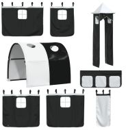 Двуетажно легло с пързалка и завеси, бяло и черно, 80x200 см