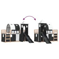 Двуетажно легло с пързалка и завеси, бяло и черно, 80x200 см