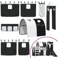 Двуетажно легло с пързалка и завеси, бяло и черно, 80x200 см