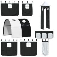 Двуетажно легло с пързалка и завеси, бяло и черно, 80x200 см