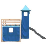 Двуетажно легло с пързалка и завеси, синьо, 80x200 см