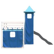 Двуетажно легло с пързалка и завеси, синьо, 80x200 см