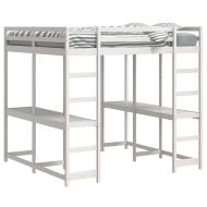 Таванско легло с бюро и стълба бяло 160x200 см бор масив