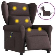 Електрически масажен наклоняем стол, тъмнокафяв, текстил