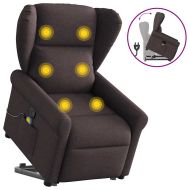 Изправящ масажен реклайнер стол, тъмнокафяв, текстил