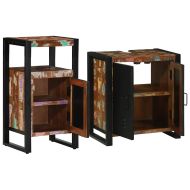 Комплект мебели за баня 2 pcs Кафяво Солидно възстановено дърво