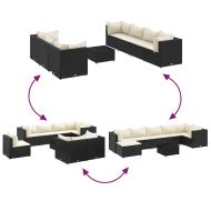 Градински лаундж комплект с възглавници 8 части черен полиратан