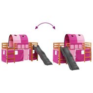 Детско високо легло с тунел, розово, 80x200 см, бор масив