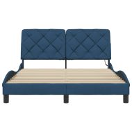 Рамка за легло със светодиод без матрак, синя, 140x200 см, плат