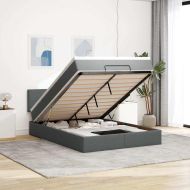 Османска легло с матрак и LED, тъмносиво, 140x200 см, плат