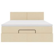 Османска легло с матрак и LED, кремаво, 140x200 см, плат