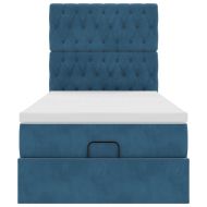 Османска легло с матраци, тъмносиньо, 100x200 см, кадифе