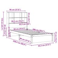 Легло с рафтове за книги, без матрак, 90x200 см, бор масив