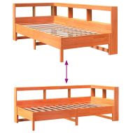 Легло с етажерка за книги, без матрак, 90x190 см, бор масив