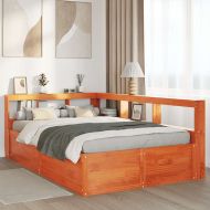 Легло с етажерка за книги, без матрак, 140x190 см, бор масив