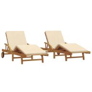 Шезлонг 2 pcs Бежово 200 x 67 x 84cm Масивна акациева дървесина