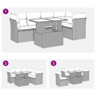 Градински диван с възглавници, 6 части, бежов полиратан