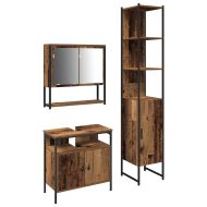 Комплект мебели за баня 3 pcs Старо дърво Инженерно дърво
