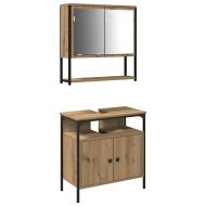 Комплект мебели за баня с рафт 2 pcs Кафяво Инженерно дърво