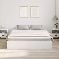 Легло с място за съхранение Бяло 200 x 200 cm Инженерно дърво