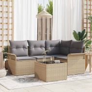 Градински Софа Комплект с възглавница 5 pcs Бежово полиратан