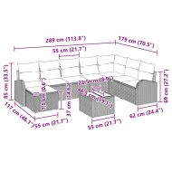 Градински Софа Комплект с възглавница 9 pcs Черно Полиратан