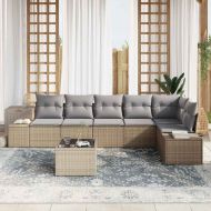 Градински Софа Комплект 7 pcs Бежово и сиво полиратан