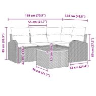 Градински Софа Комплект 5 pcs Черно Полиратан