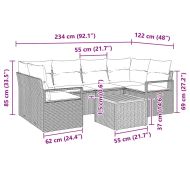 Градински Софа Комплект с възглавница 7 pcs Черно Полиратан