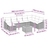 Градински Софа Комплект с възглавница 9 pcs Черно Полиратан