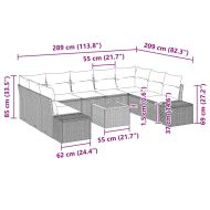 Градински Софа Комплект с възглавница 10 pcs Сив Полиратан
