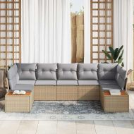 Градински Софа Комплект с възглавница 7 pcs Бежово полиратан