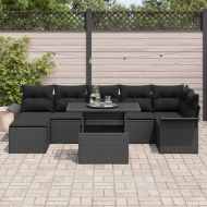 Градински Софа Комплект с възглавница 8 pcs Черно Полиратан