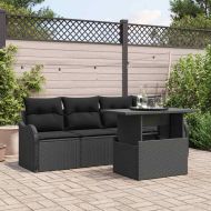 Градински Софа Комплект с възглавница 5 pcs Черно Полиратан